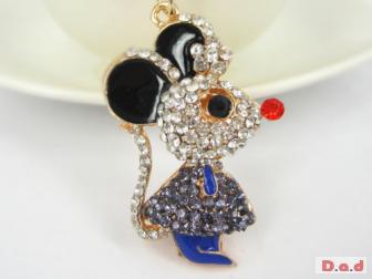 B Mouse Keyring Fashion Rhinestone Crystal Charm Pendant Key Bag Chain Gift